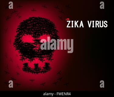 Zika virus wallpaper con il cranio di zanzara, vettore Illustrazione Vettoriale