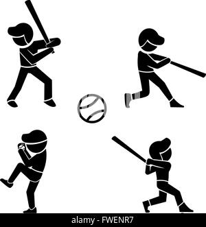 Set di icone di baseball in stile silhouette, icone vettoriali Illustrazione Vettoriale