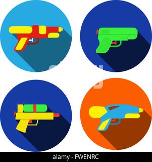 Gruppo di pistola ad acqua le icone in stile appartamento, oggetto vettore Illustrazione Vettoriale