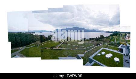 Collage di terrazzato e paesaggistico hotel park con il lago Leane. L' Hotel Europa, Killarney, Irlanda. Architetto: Gottstein, 2015. Foto Stock