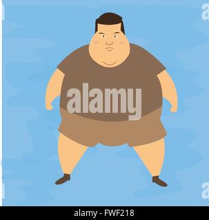 L'uomo obesi obesità grasso ventre non sana sovrappeso illustrazione di carattere Illustrazione Vettoriale