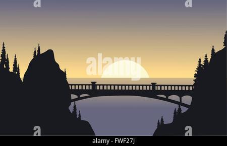 Silhouette di ponte e luna Illustrazione Vettoriale