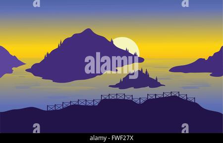 Vista delle highlands sul mare di notte Illustrazione Vettoriale