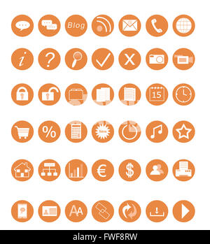 Set di icone per il Web di colore arancione Foto Stock