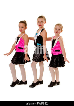 Tre giovani ragazze nelle Junior Tap dance Costume Foto Stock