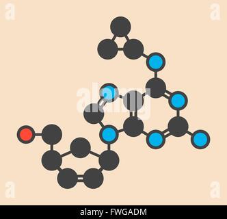 Abacavir (ABC) inibitore della trascrittasi inversa farmaco utilizzato nel trattamento di infezione da HIV e AIDS stilizzata di scheletro di formula Foto Stock