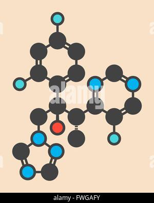 Il voriconazolo farmaco antifungino molecola (triazolo classe) stilizzata di scheletro di formula (struttura chimica) atomi sono mostrati come Foto Stock