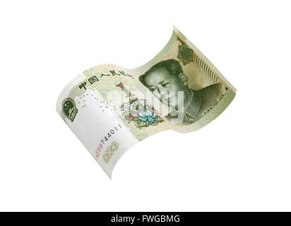 Uno yuan cinese nota banca isolato su sfondo bianco con tracciato di ritaglio Foto Stock