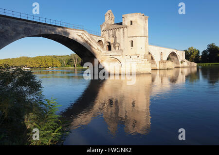 Ponte San Benezet oltre Rhone river, Sito Patrimonio Mondiale dell'UNESCO, Avignon Vaucluse, Provence-Alpes-Côte d'Azu che, in Francia, in Europa Foto Stock
