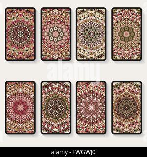 Business cards collection con pattern di caleidoscopio - illustrazione vettoriale EPS. 8 Illustrazione Vettoriale