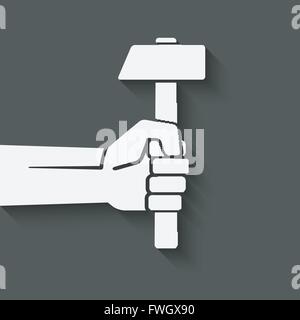 Simbolo di lavoro la mano con il martello - illustrazione vettoriale EPS. 10 Illustrazione Vettoriale