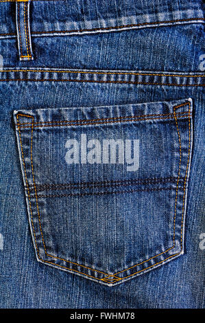 Dettaglio di jeans tasca posteriore che mostra le cuciture e ricamo. Foto Stock