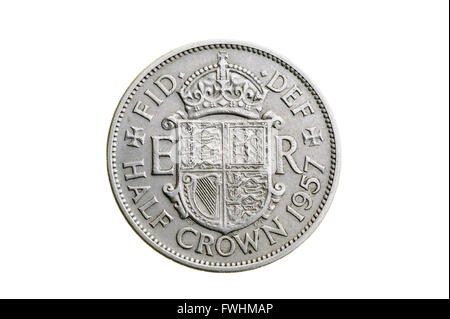 Vecchio mezza corona, pre decimale monete del Regno Unito. Foto Stock