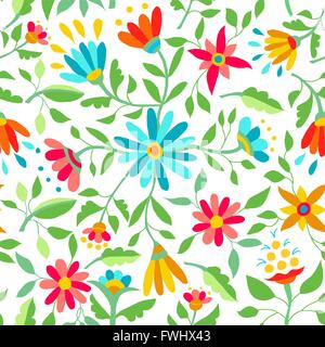 La molla floral pattern perfetta illustrazione dello sfondo. Vibranti fiori colorati con foglie e giardino elementi di design. EPS10 ve Illustrazione Vettoriale