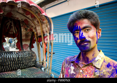 Celebrare Holi in Nepal Foto Stock