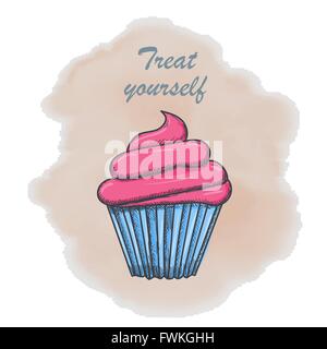 Disegnata a mano muffin sfondo. Vettore Illustrazione Vettoriale