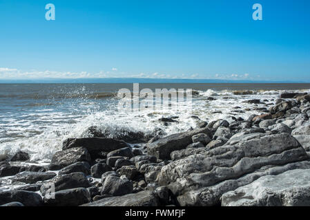 Roccia bagnata da una marea sul Galles del Sud Costa del patrimonio. Foto Stock