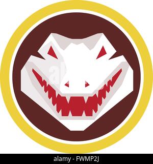 Illustrazione di un coccodrillo testa di coccodrillo sorridente insieme all'interno del cerchio fatto in stile retrò visto dalla parte anteriore su sfondo isolato. Illustrazione Vettoriale
