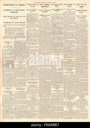 1941 Pagina 4 tempi consegna di Bardia alle forze alleate Foto Stock