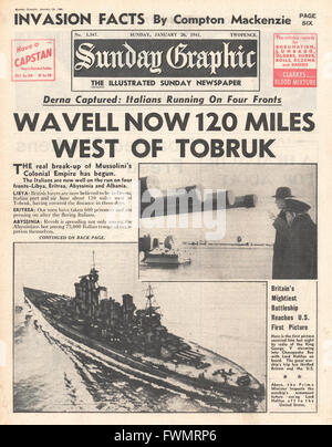 1941 pagina anteriore domenica Graphic British 100 miglia al di là di Tobruk e signore Halifax in tour in America Foto Stock