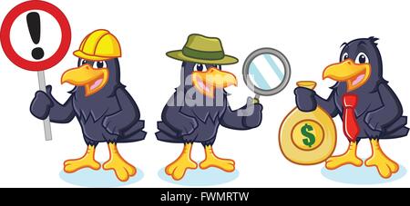 Crow mascotte vettore con segno Illustrazione Vettoriale