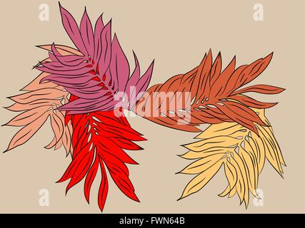 Autunno Romantico disegno di foglie rosso e arancione. Illustrazione Vettoriale