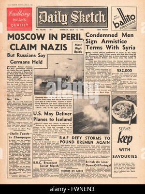 1941 front page Daily Sketch tedeschi sostengono Mosca in pericolo Foto Stock