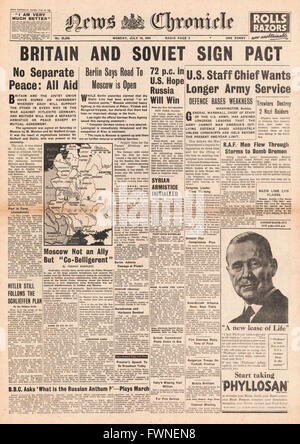 1941 front page News cronaca la Gran Bretagna e la Russia firmano un patto di guerra Foto Stock