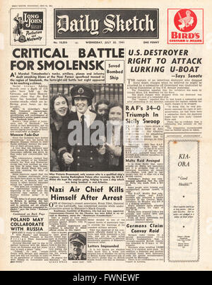 1941 front page schizzo quotidiana battaglia di Smolensk Foto Stock