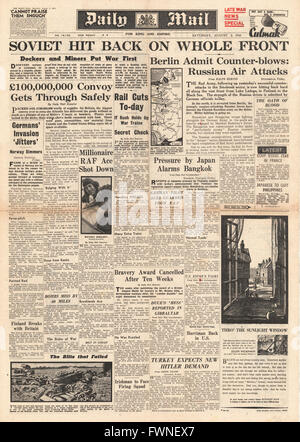 1941 front page Daily Mail russo Contrattacco lungo il fronte orientale Foto Stock