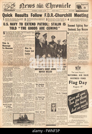 1941 front page News Cronaca Churchill e Roosevelt accetta carta atlantico Foto Stock