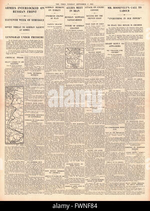 1941 Pagina 4 Tempi russo e tedesco eserciti la battaglia sul fronte orientale, alleati si incontrano in Iran e Roosevelt dà la Giornata del Lavoro speech Foto Stock