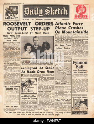 1941 front page schizzo giornaliero ordini di Roosevelt step up della produzione di guerra Foto Stock