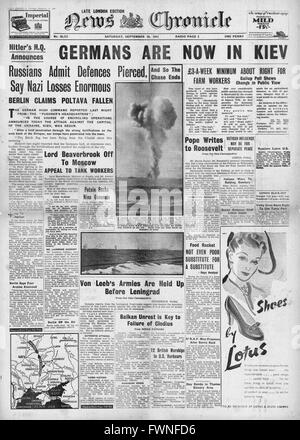 1941 prima pagina News Chronicle l'esercito tedesco rivendica la cattura di Kiev Foto Stock