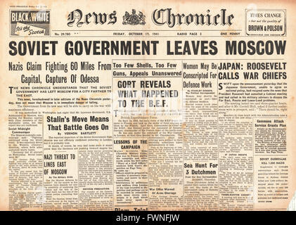 1941 front page News cronaca battaglia per Mosca, caduta di Odessa e Roosevelt incontra Capi di guerra del Giappone Foto Stock