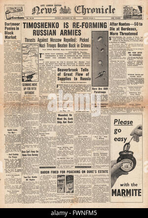 1941 front page News cronaca esercito russo contrastare gli attacchi in Crimea e Mosca, esecuzioni in Bordeaux e Lord Beaverbrook racconta delle forniture alla Russia Foto Stock
