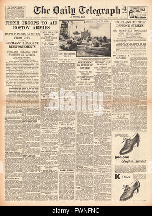 1941 front page Daily Telegraph pesanti combattimenti a Rostov, Kharkov e Mosca Foto Stock