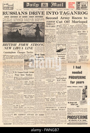 1941 front page Daily Mail battaglia per la Libia e Mariupol Foto Stock