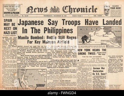 1941 front page notizie di cronaca le forze giapponesi terra nelle Filippine Foto Stock