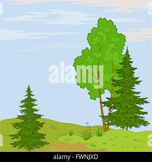 Paesaggio. Alberi sulla collina Illustrazione Vettoriale