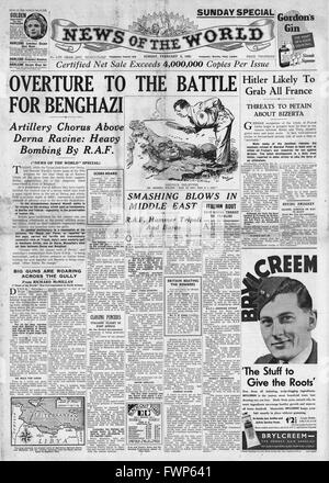 1941 front page News del mondo battaglia per Bengasi Foto Stock