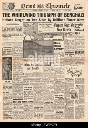 1941 front page News cronaca forze britanniche catturare Bengasi Foto Stock