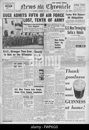 1941 front page News Cronaca Mussolini ammette errori e perdite pesanti Foto Stock