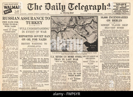 1941 front page Daily Telegraph assicurazione russa per la Turchia Foto Stock