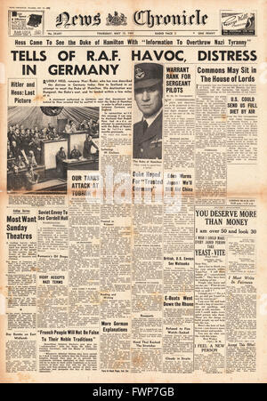 1941 front page News Cronaca Rudolf Hess file per la Gran Bretagna Foto Stock