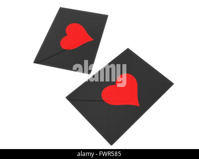 Busta scuro con cuore rosso timbro isolato su sfondo bianco. Foto Stock