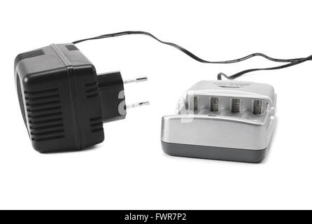 Battery charger giacente su sfondo bianco Foto Stock