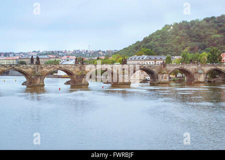 Vista Panorama per il Charles Bridge, la Città Vecchia di Praga, Repubblica Ceca Foto Stock