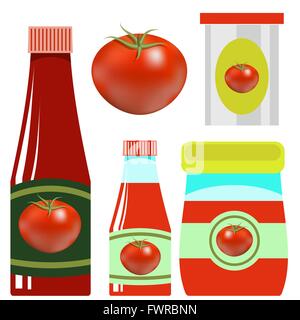 Impostare opf Tomato Ketchup Illustrazione Vettoriale