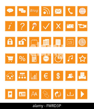 Set di icone al quadrato per il Web in colori arancione Foto Stock